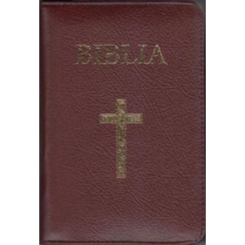 Biblia mica, 053, coperta piele, grena, cu cruce, margini aurii, repertoar, fermoar