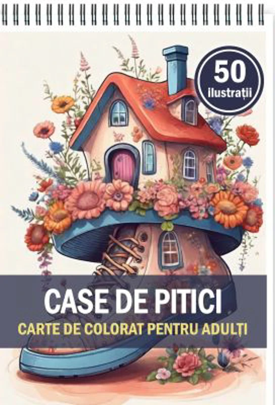 Carte de colorat, 50 de ilustratii, Case de pitici