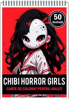 Carte de colorat, 50 de ilustratii, Chibi Horror Girls