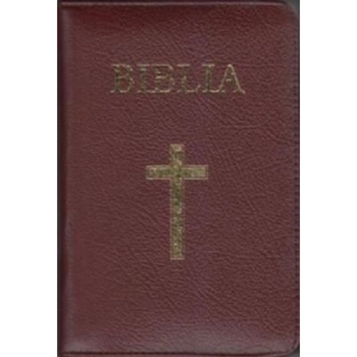 Biblia medie, 063, coperta piele, grena, cu cruce, margini aurii, repertoar, fermoar