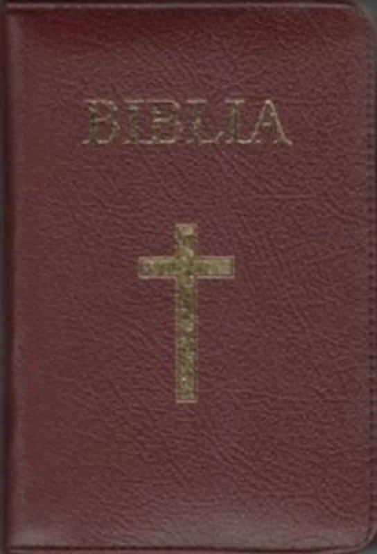 Biblia medie, 063, coperta piele, grena, cu cruce, margini aurii, repertoar, fermoar