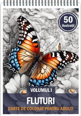 Carte de colorat, 50 de ilustratii, Fluturi, Volumul 1