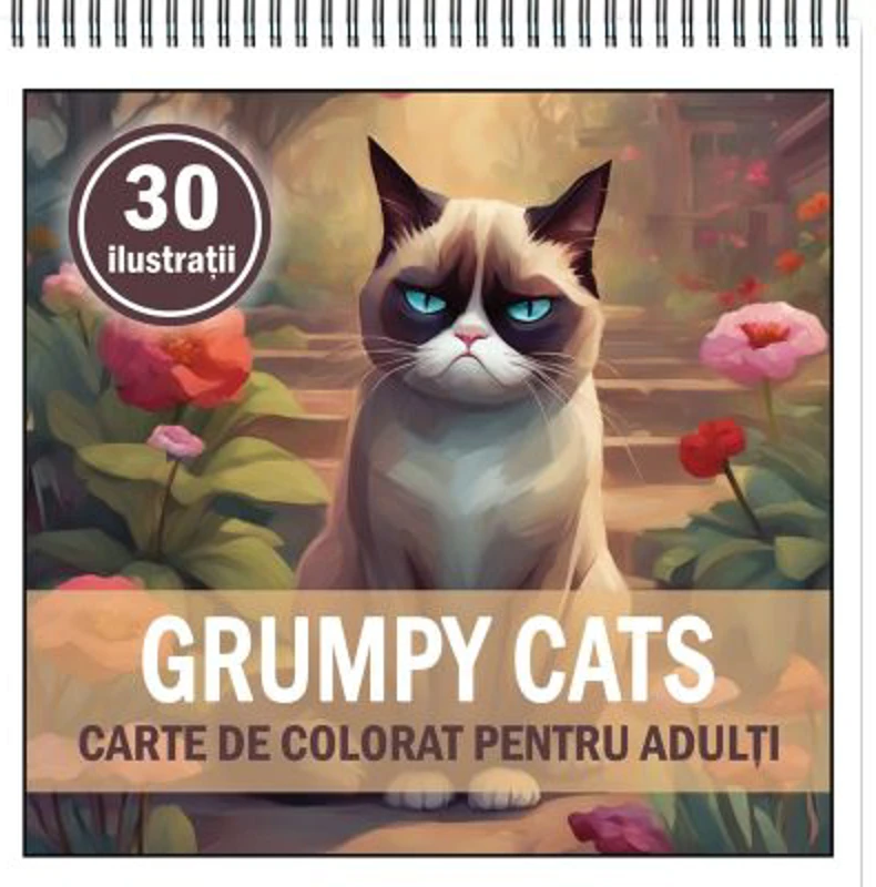 Carte de colorat, 30 de ilustratii, Grumpy Cats
