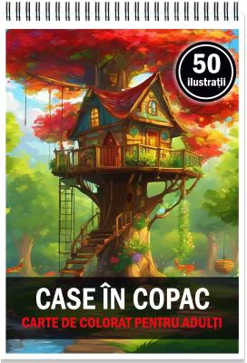 Carte de colorat pentru adulti, 50 de ilustratii, Case in copac