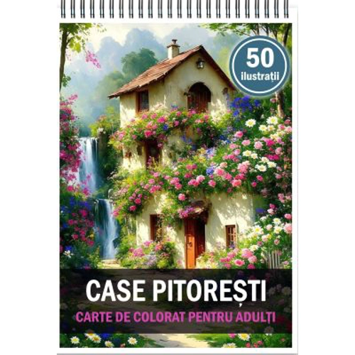 Carte de colorat pentru adulti, 50 de ilustratii, Case pitoresti