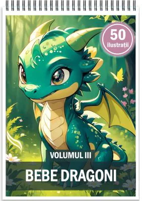 Carte de colorat, 50 de ilustratii, Bebe Dragoni, Volumul 3