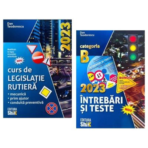 Pachet 2 volume - Intrebari si teste si Curs de legislatie 2023 pentru categoria B