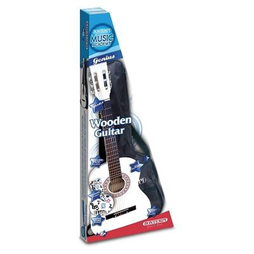 Chitara de lemn alb cu husa si stickere, Bontempi