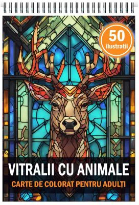 Carte de colorat, 50 de ilustratii, Vitralii cu Animale