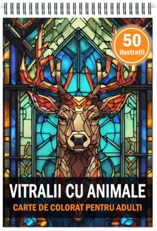 Carte de colorat, 50 de ilustratii, Vitralii cu Animale