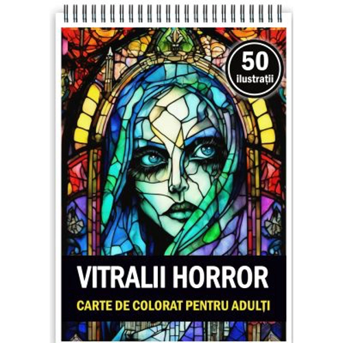 Carte de colorat pentru adulti, 50 de ilustratii, Vitralii Horror