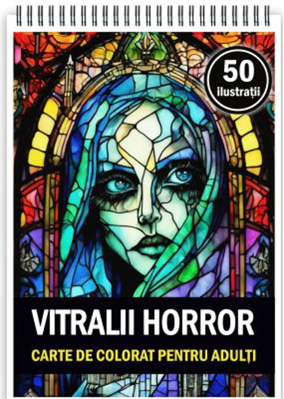 Carte de colorat pentru adulti, 50 de ilustratii, Vitralii Horror