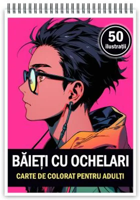 Carte de colorat pentru adulti, 50 de ilustratii, Baieti cu ochelari