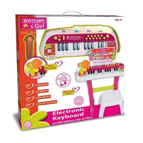 Orga electronica roz cu scaun si microfon, Bontempi