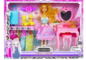 Papusa cu garderoba + masuta machiaj