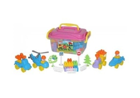 Set Cuburi + Jucarii, 128 piese, 37x24x21 cm