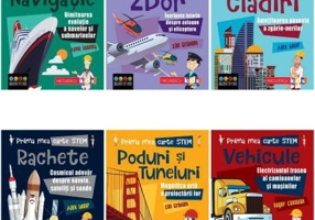 Pachet format din 6 titluri Prima mea carte STEM Cladiri, Poduri si tuneluri, Navigatie, Rachete, Vehicule, Zbor