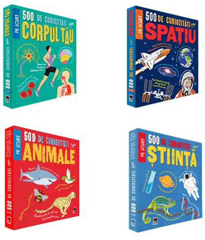 Pachet de 4 carti 500 despre curiozitati Spatiu, Corpul tau, Animale, Stiinta