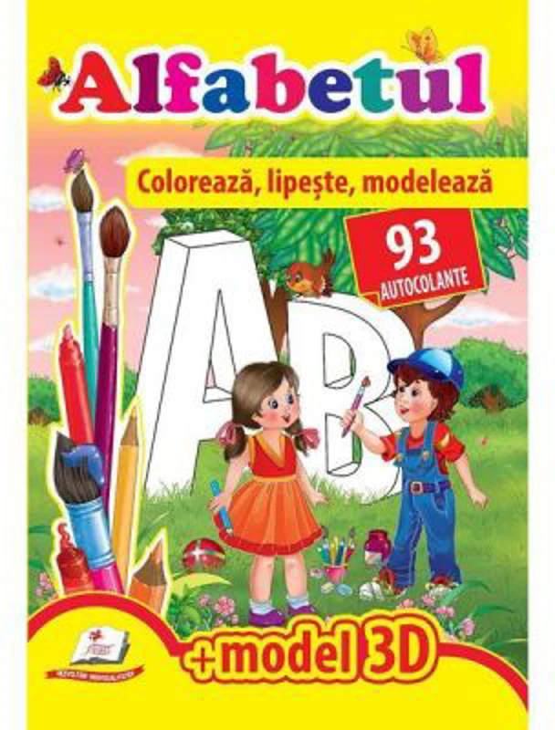 Alfabetul. Coloreaza, lipeste, modeleaza. 93 autocolante + model 3D