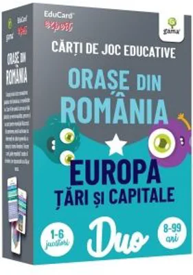 Orase din Romania. Europa. Tari si capitale. Carti de joc educative Duo Card