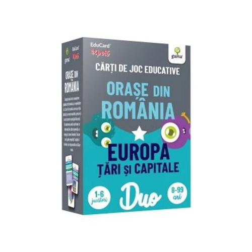 Orase din Romania. Europa. Tari si capitale. Carti de joc educative Duo Card