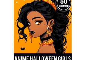 Carte de colorat pentru adulti, 50 de ilustratii, Anime Halloween Girls