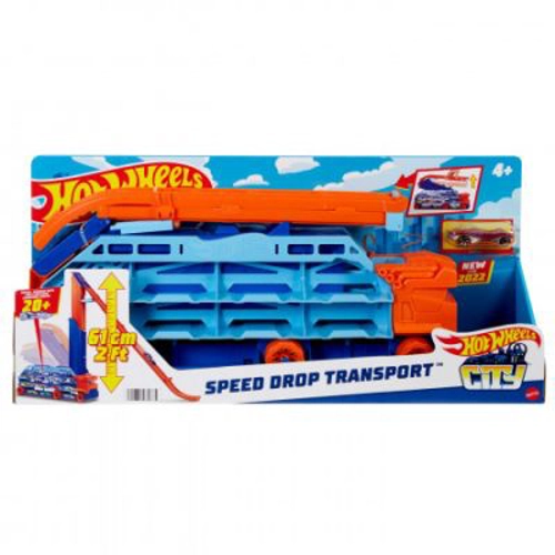 Mega transportator masini si pista de lansare Hot Wheels