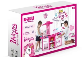 Bucatarie cu sunet si accesorii, Roz-Unicorn, 100x109x65 cm