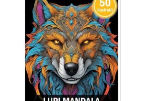 Carte de colorat pentru adulti, 50 de ilustratii, Lupi Mandala