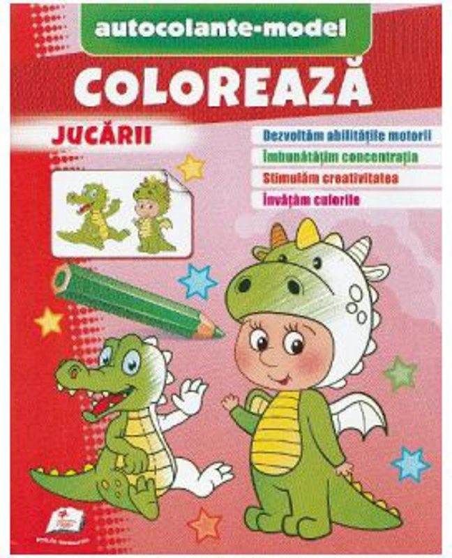 Coloreaza jucarii. Autocolante model