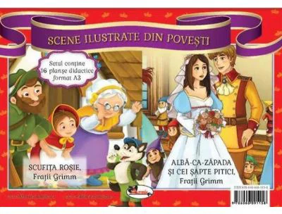 Scufita Rosie. Alba ca zapada si cei sapte pitici. Scene ilustrate din povesti (set de planse)