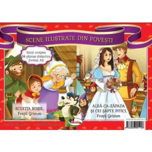 Scufita Rosie. Alba ca zapada si cei sapte pitici. Scene ilustrate din povesti (set de planse)