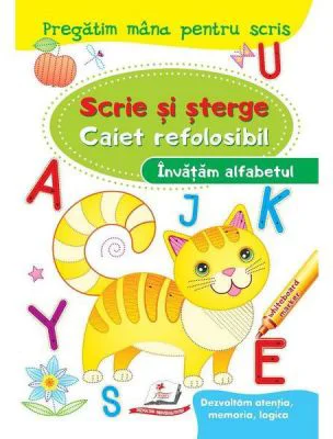 Scrie si sterge. Invatam alfabetul. Caiet refolosibil + Whiteboard marker