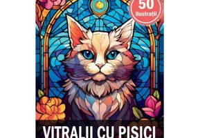 Carte de colorat, 50 de ilustratii, Vitralii cu Pisici