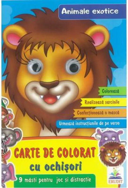 Animale exotice-Carte de colorat cu ochisori