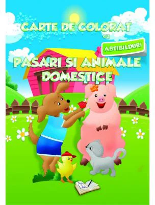 Carte de colorat cu abtibilduri. Pasari si Animale Domestice