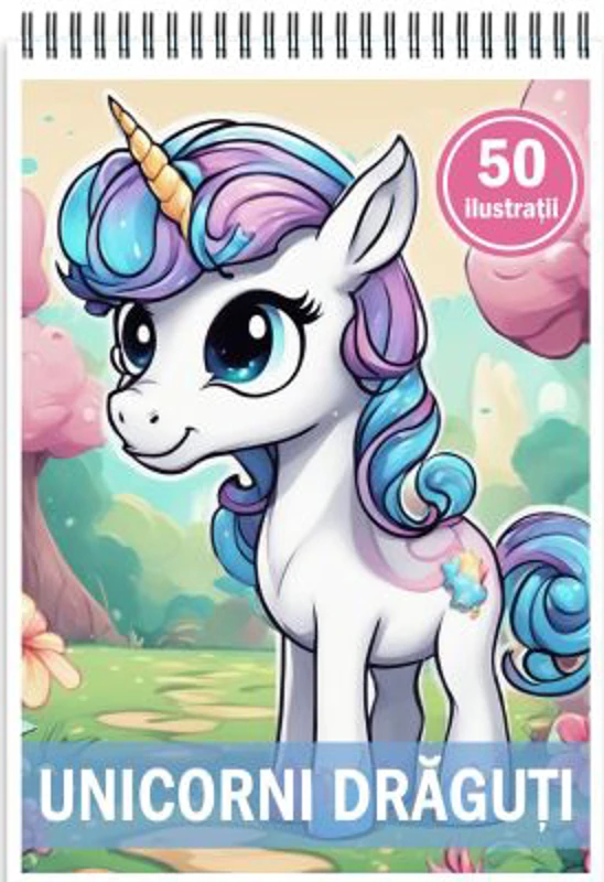 Carte de colorat, 50 de ilustratii, Unicorni draguti