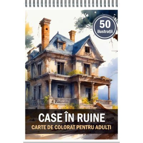 Carte de colorat pentru adulti, 50 de ilustratii, Case in ruine