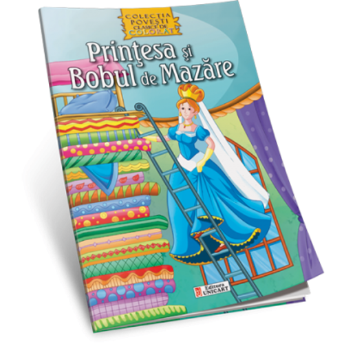 Printesa si bobul de mazare. Carte de colorat A4 cu ilustratii