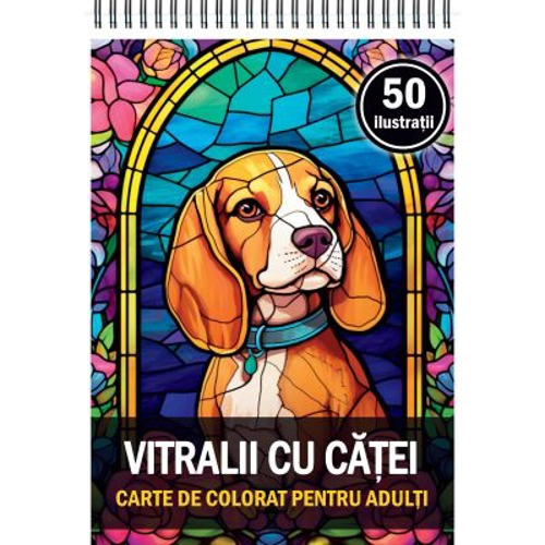 Carte de colorat, 50 de ilustratii, Vitralii cu Catei