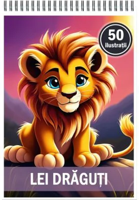 Carte de colorat, 50 de ilustratii, Lei draguti