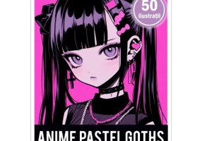 Carte de colorat pentru adulti, 50 de ilustratii, Anime Pastel Goth Girls