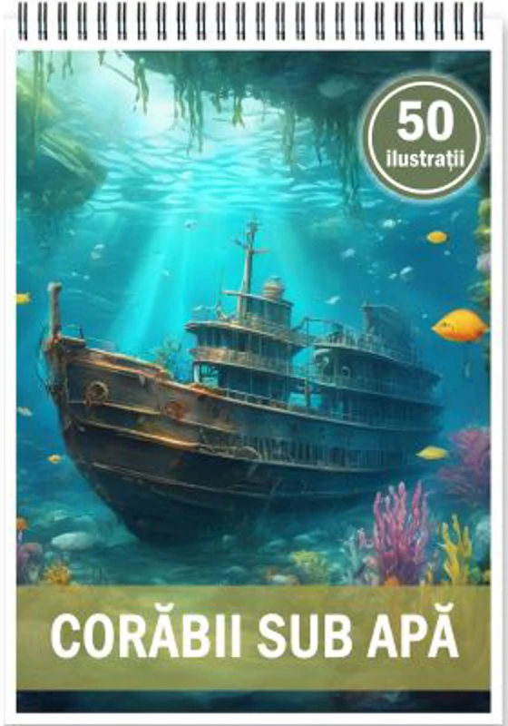Carte de colorat, 50 de ilustratii, Corabii sub apa