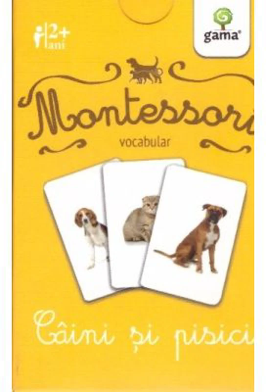 Carti de joc Montessori. Vocabular. Caini si pisici