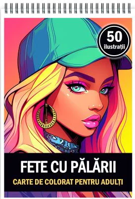 Carte de colorat pentru adulti, 50 de ilustratii, Fete cu palarii