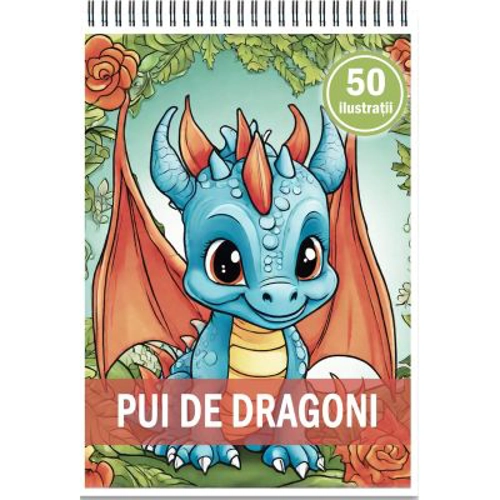 Carte de colorat, 50 de ilustratii, Pui de Dragoni