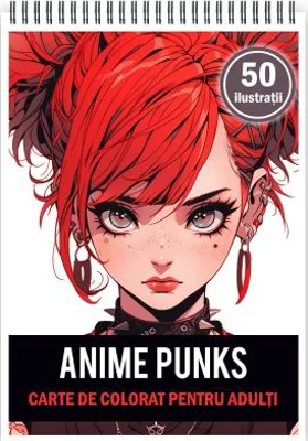 Carte de colorat pentru adulti, 50 de ilustratii, Anime Punk Girls