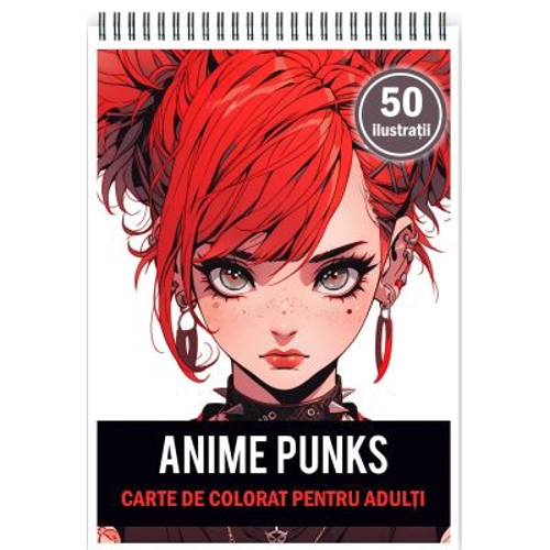 Carte de colorat pentru adulti, 50 de ilustratii, Anime Punk Girls
