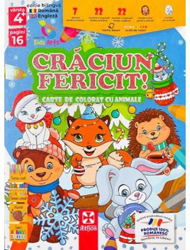Craciun fericit. Carte de colorat cu animale