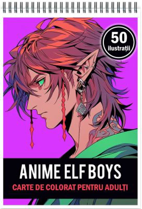 Carte de colorat pentru adulti, 50 de ilustratii, Anime Elf Boys